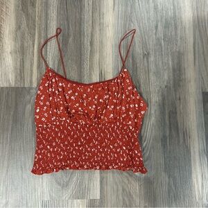 Red and white floral cropped tank top